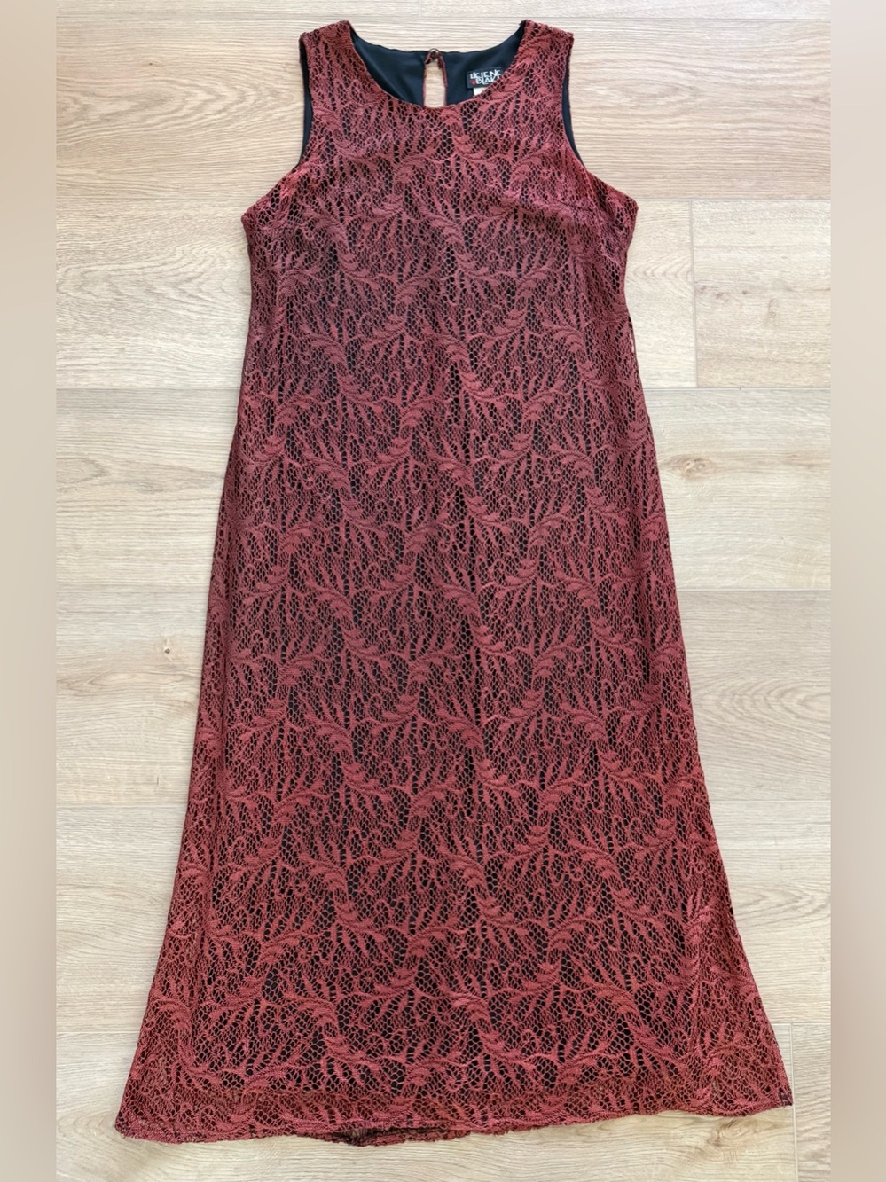 Vintage Helene Blake Brick Red Floral Lace Midi Dress Sleeveless USA Medium